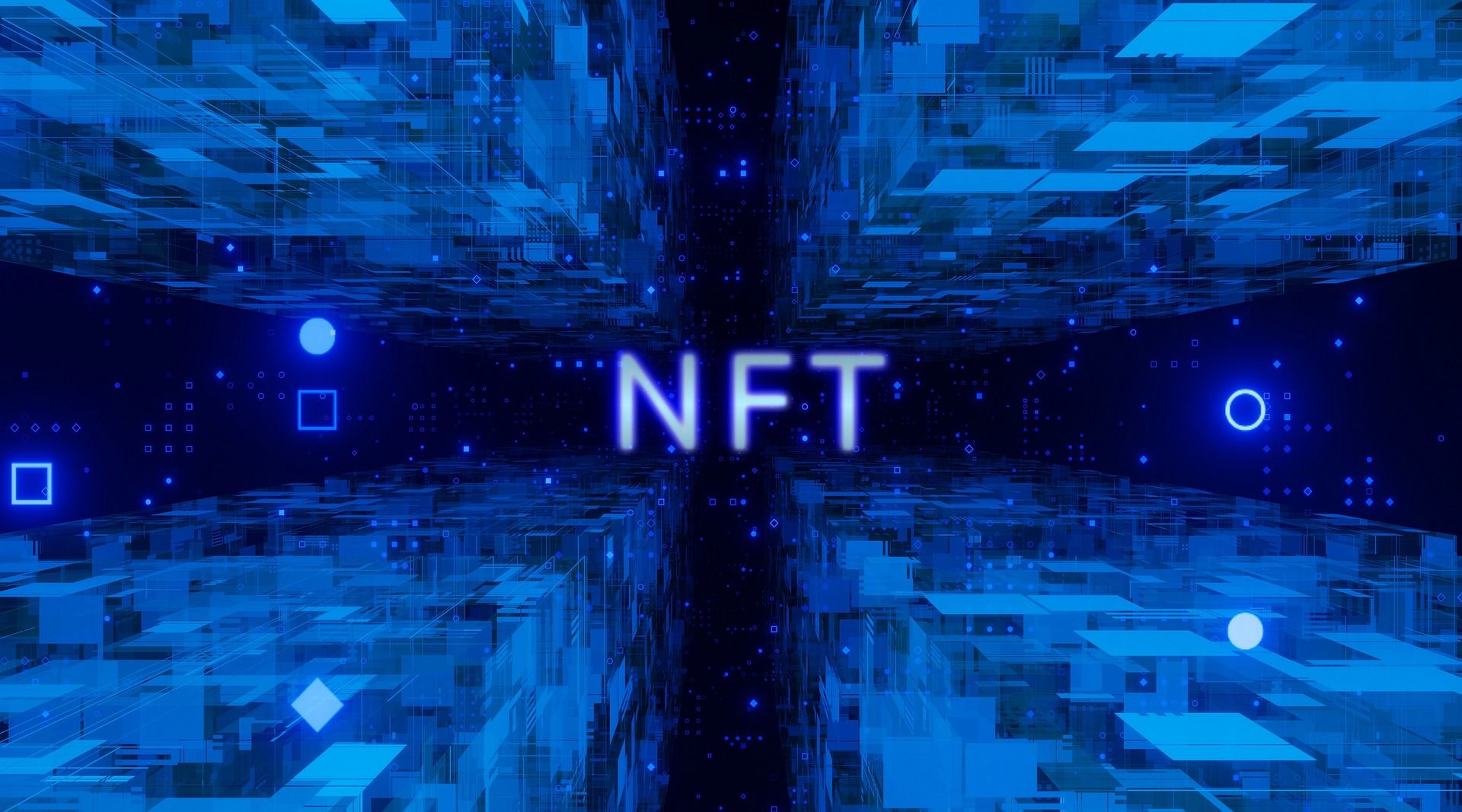 NFT written on a blue background