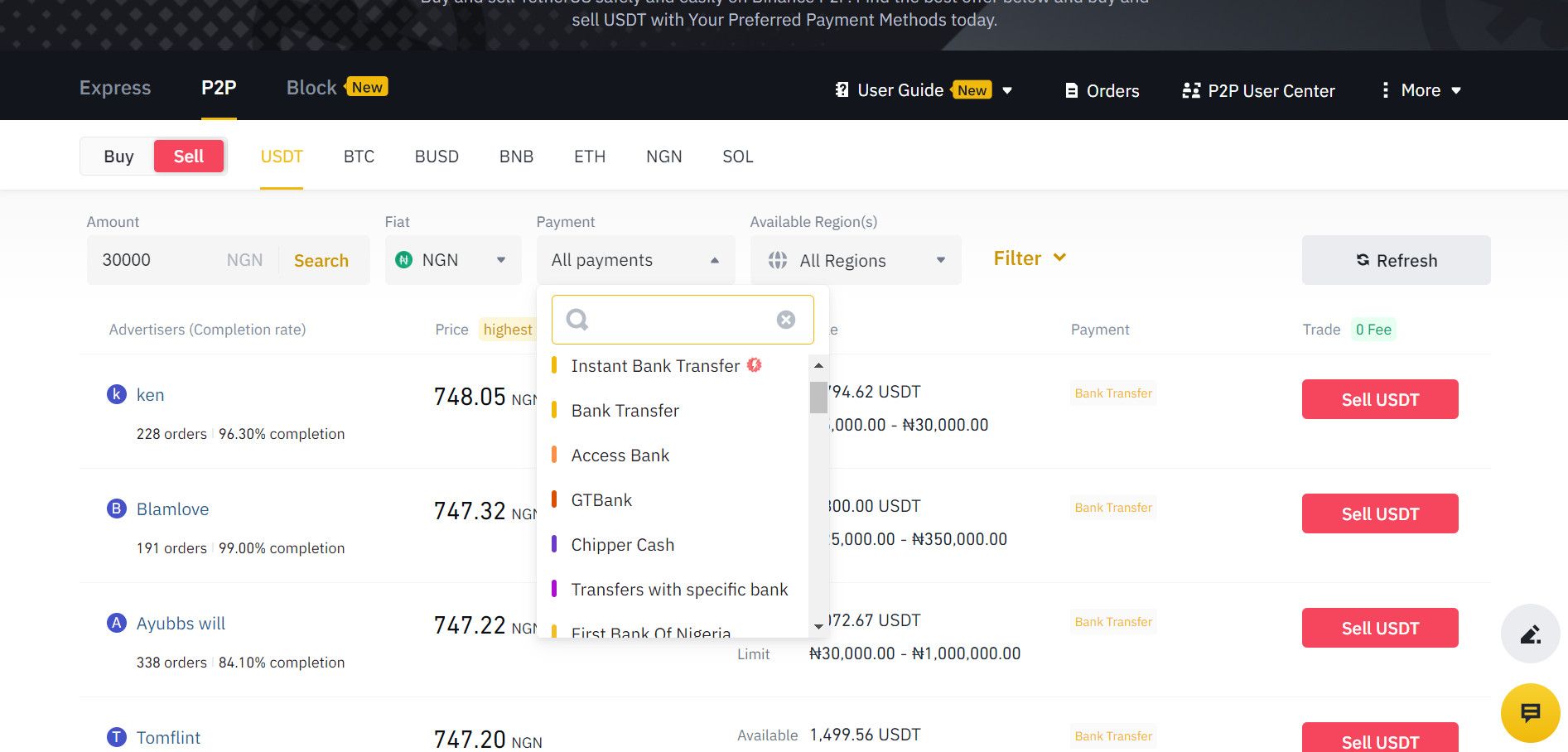 Buy sell P2P Binance