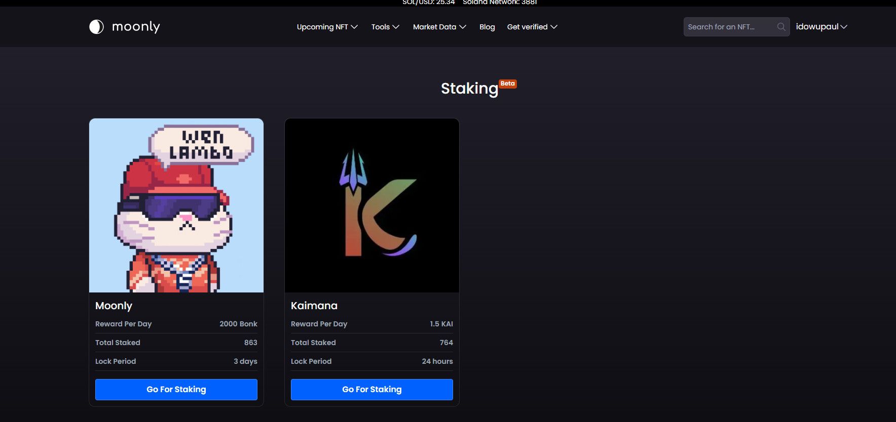 Moonly Staking page