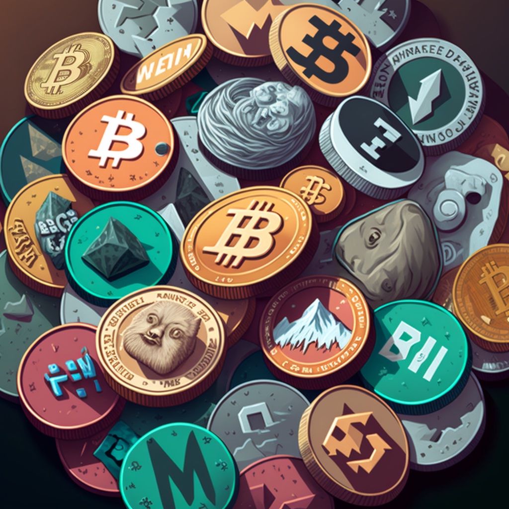 A meme coin logo among several coins