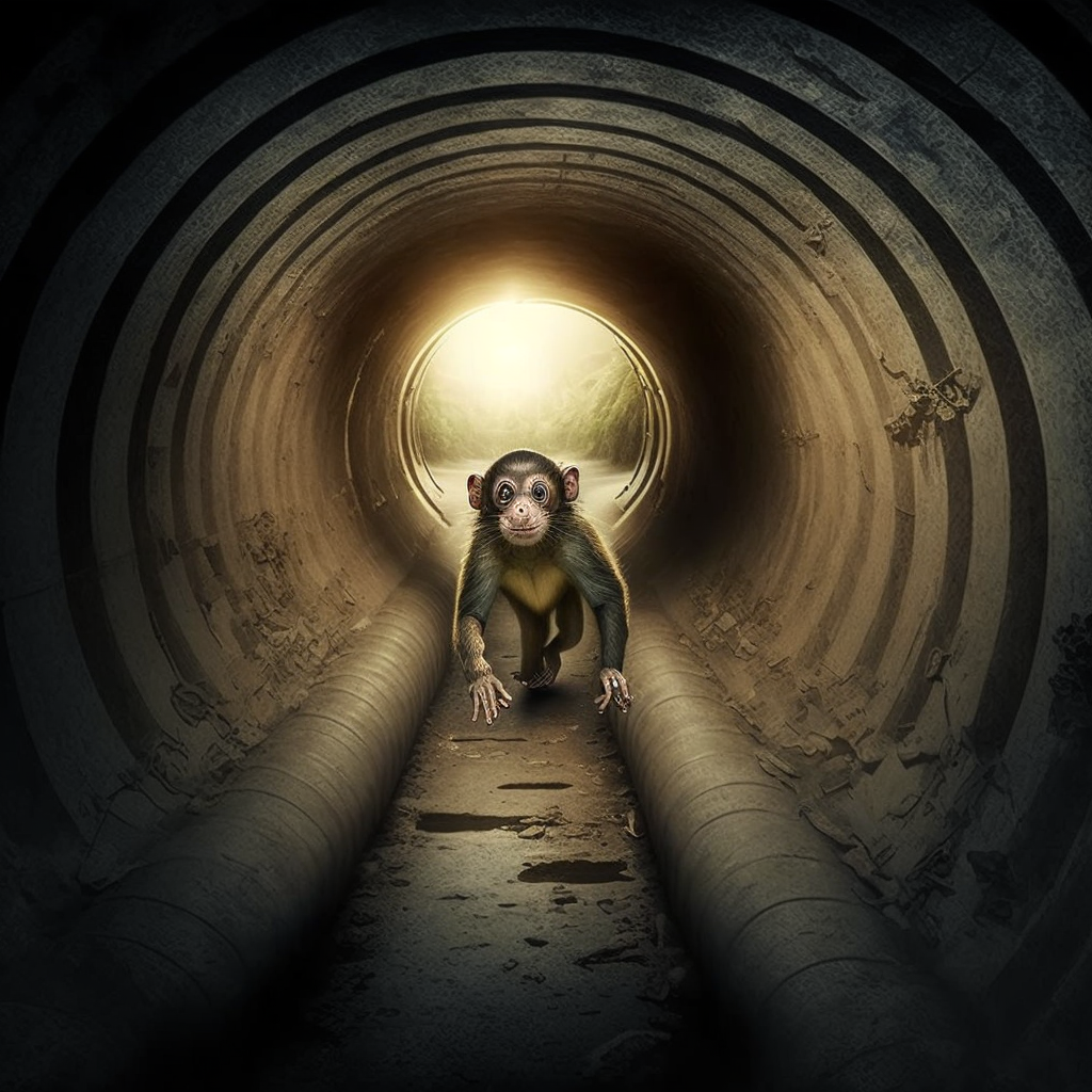 Monkey running in a sewer hole