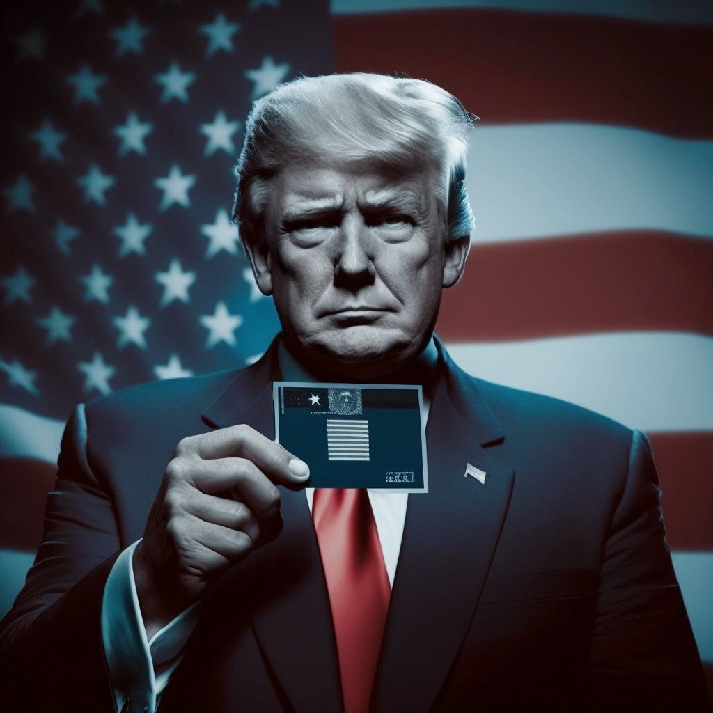 President Trump holding a card