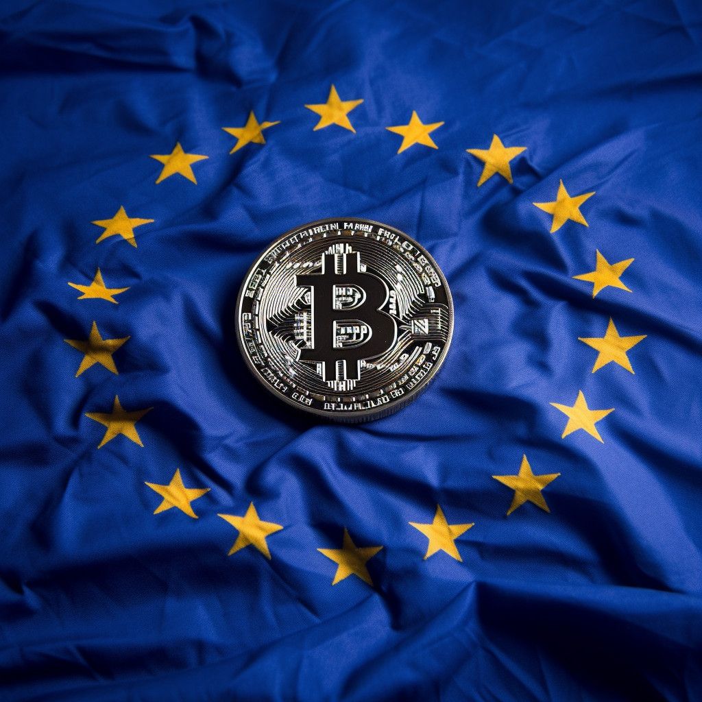 The EU flag with the bitcoin logo